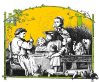 kinderreiche Familie bei Tisch spricht ihr Gebet 